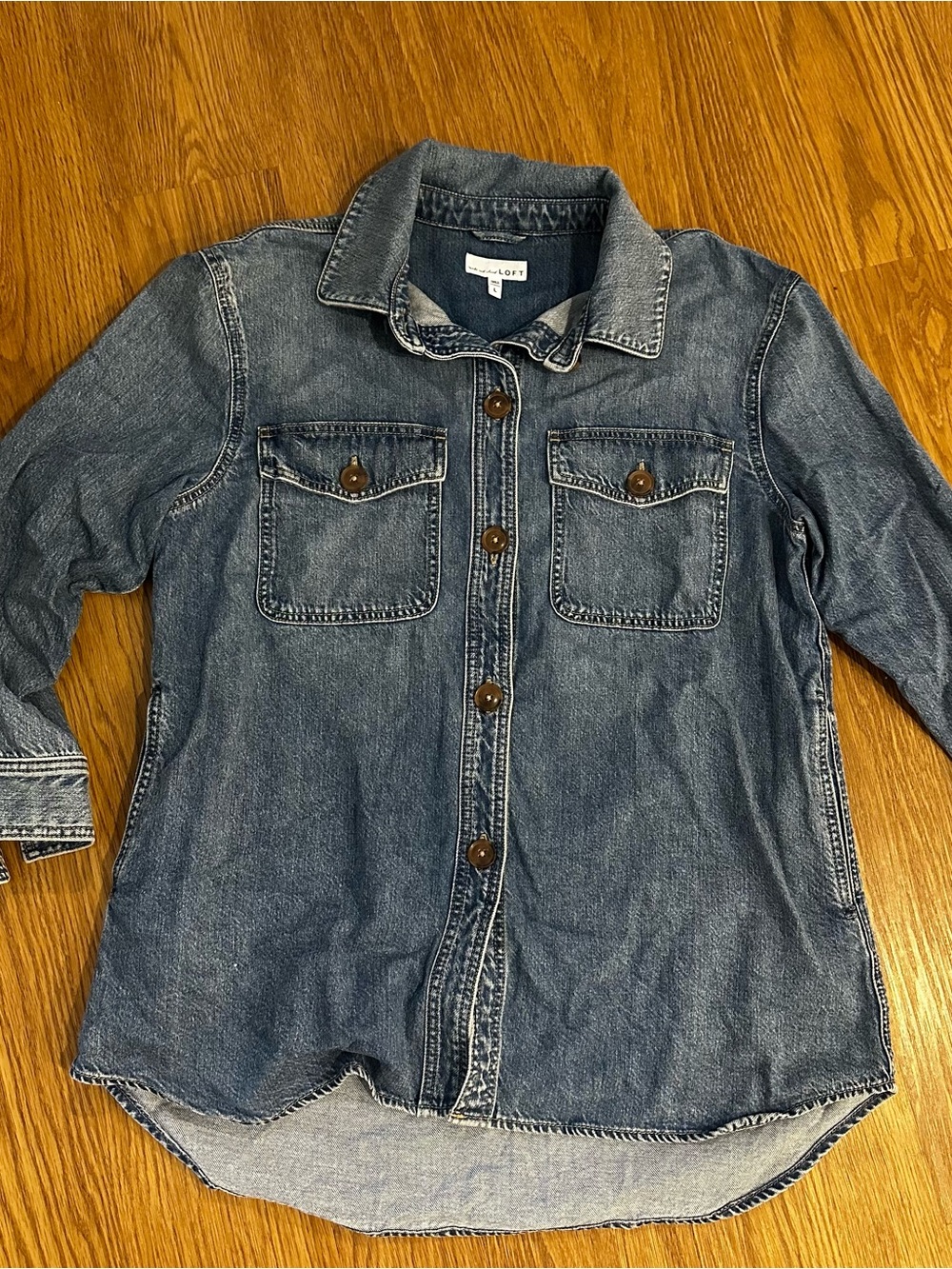 LOFT Denim Button-Down Shirt in Washed Blue